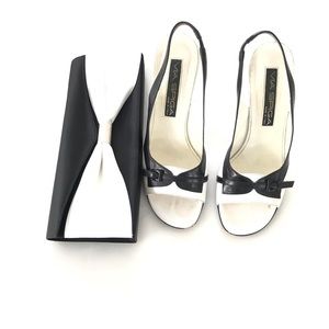 Shoes and clutch black and white.